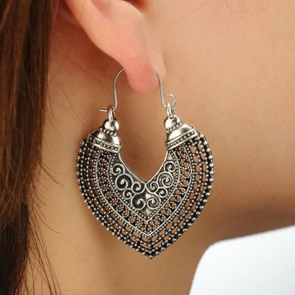 Jewelry - Sterling Silver Vintage Ethnic Boho Hoop Earrings